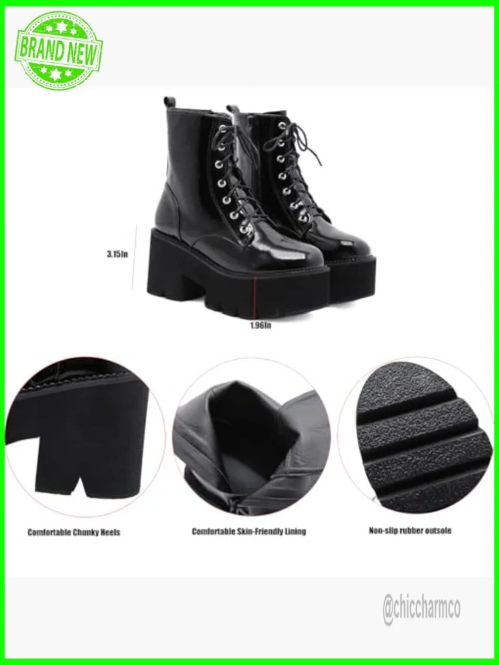 Leather Chunky Heel Combat Booties Platform Ankle Boots Lace Up Zip